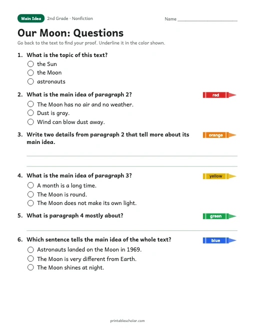 Our Moon comprehension questions