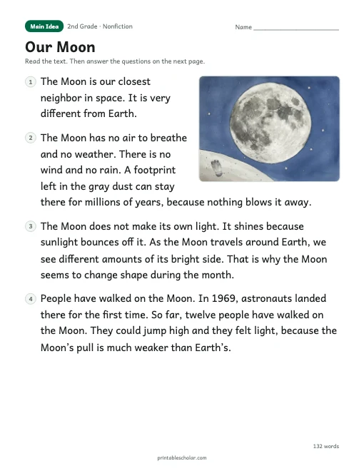 Our Moon reading passage