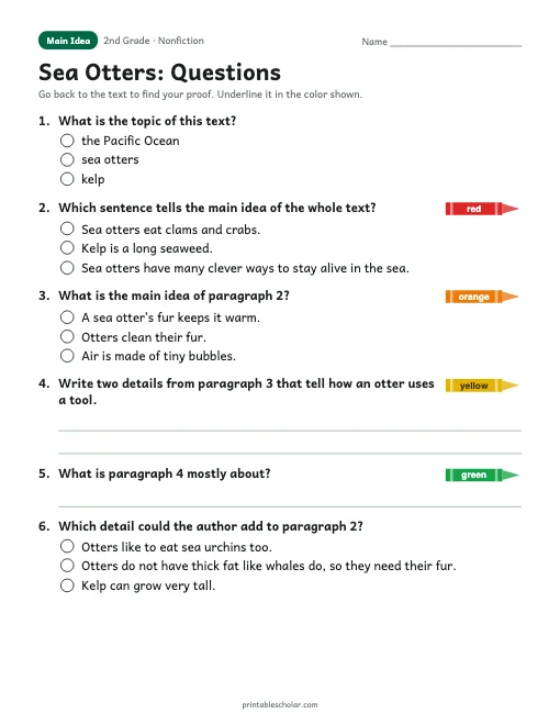 Sea Otters comprehension questions