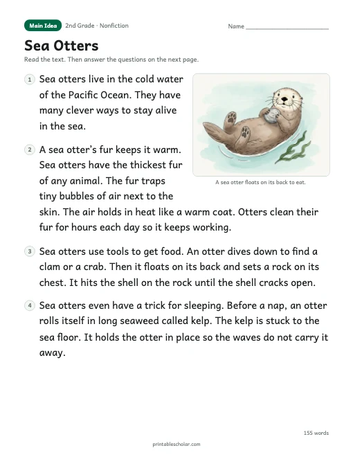 Sea Otters reading passage