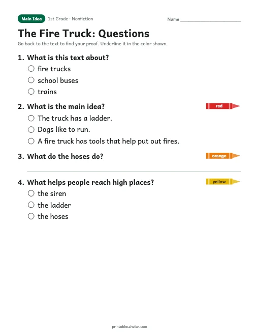 The Fire Truck comprehension questions