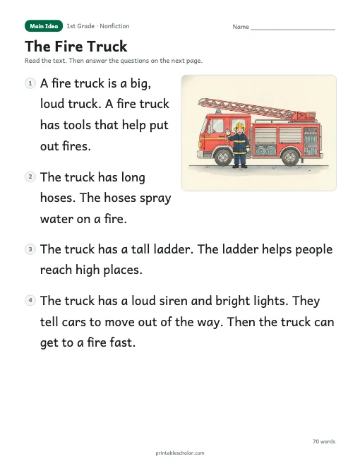 The Fire Truck reading passage