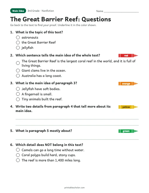 The Great Barrier Reef comprehension questions