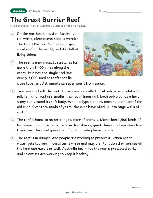 The Great Barrier Reef reading passage