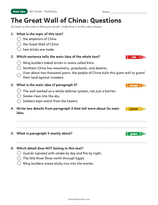 The Great Wall of China comprehension questions