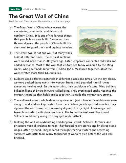 The Great Wall of China reading passage