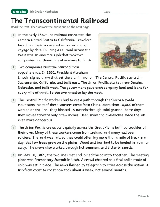The Transcontinental Railroad reading passage