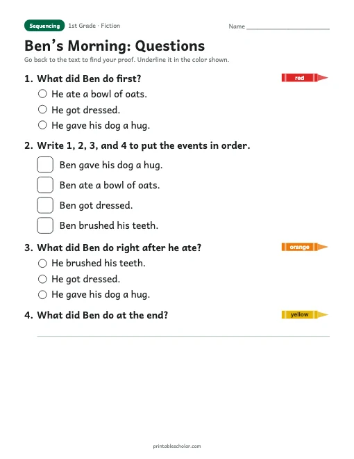 Ben’s Morning comprehension questions
