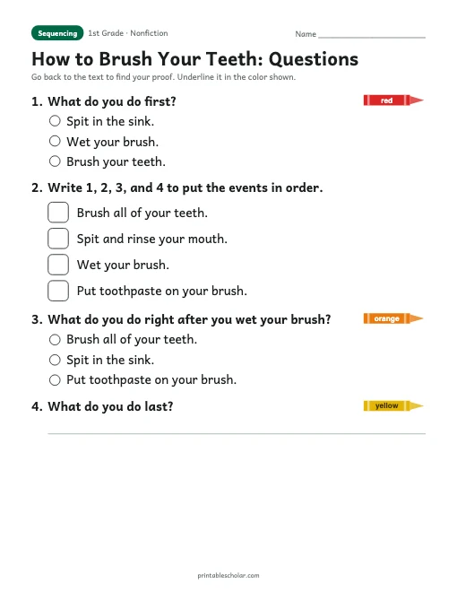 How to Brush Your Teeth comprehension questions