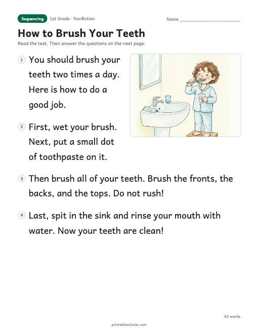 How to Brush Your Teeth reading passage