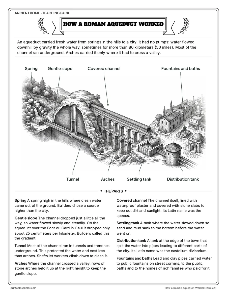 How a Roman aqueduct worked, labeled