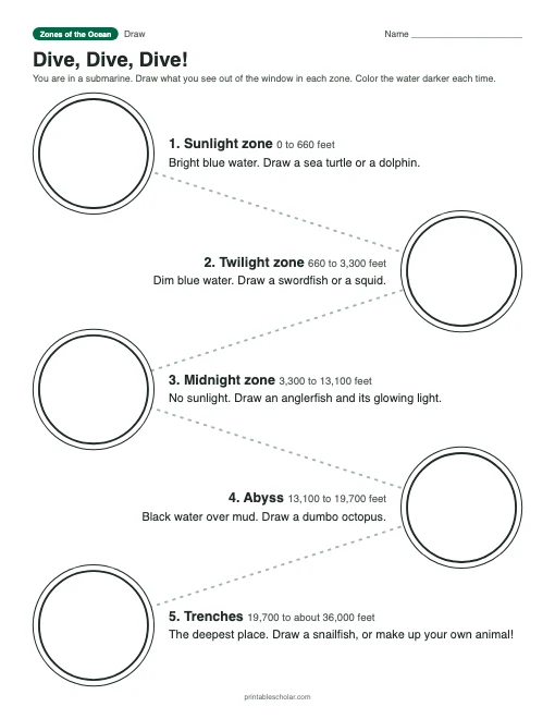 Dive, Dive, Dive!: free printable drawing sheet with answer key