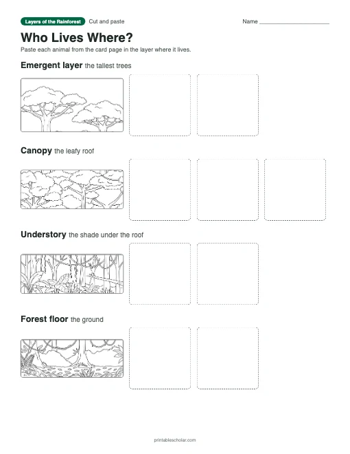 Who Lives Where?: free printable cut-and-paste sheet with answer key