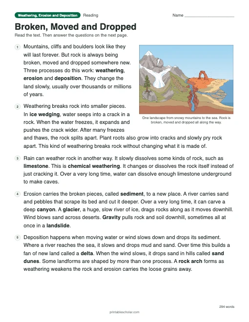 Broken, Moved and Dropped: printable reading passage with answer key