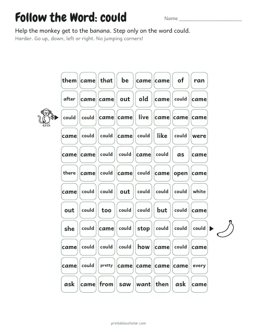Follow the Word: could printable worksheet