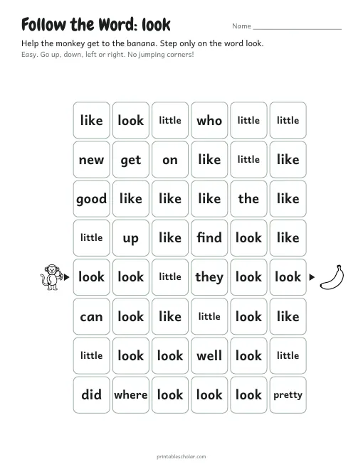 Follow the Word: look printable worksheet