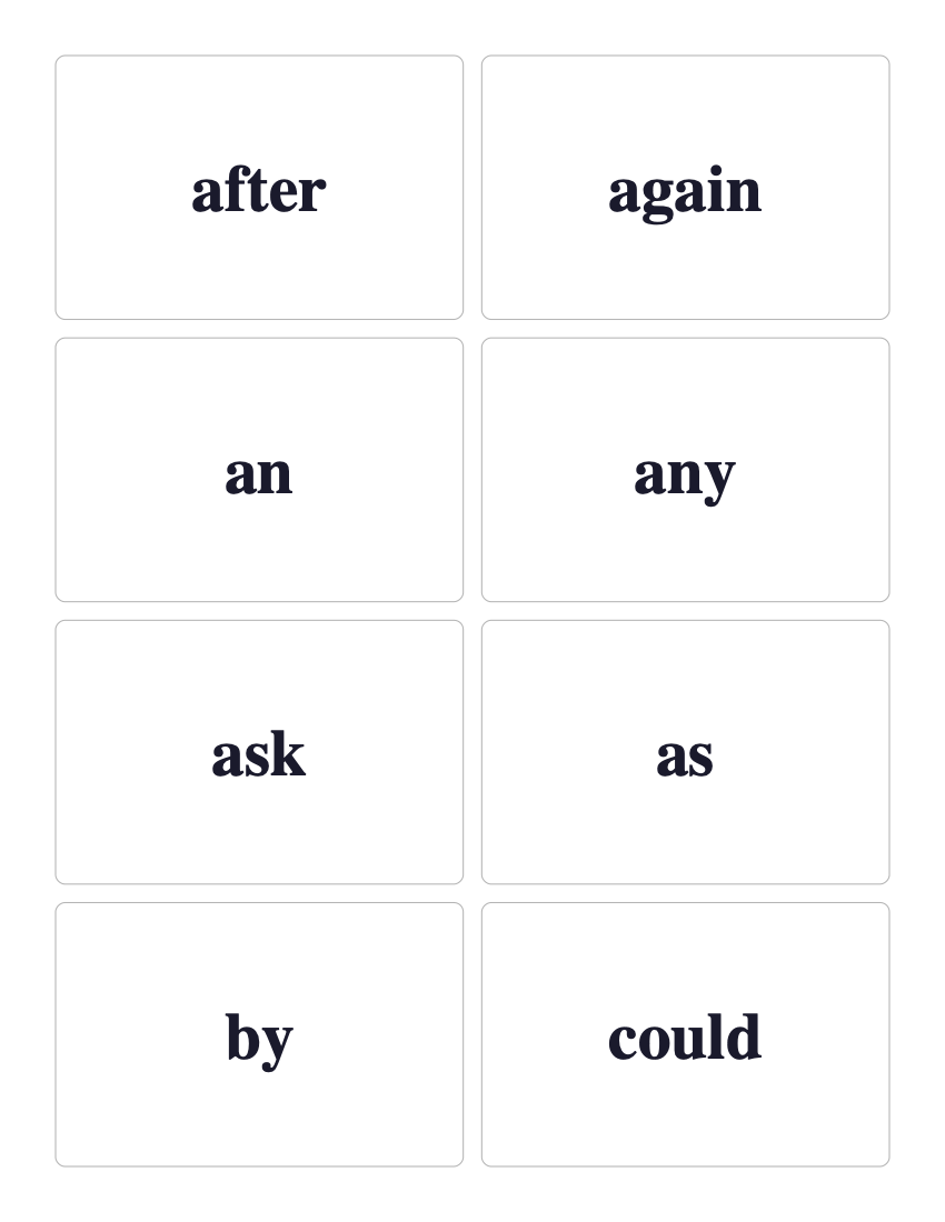 Dolch 1st Grade sight word flashcards preview