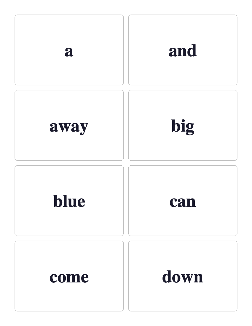 Dolch Pre-Primer sight word flashcards preview