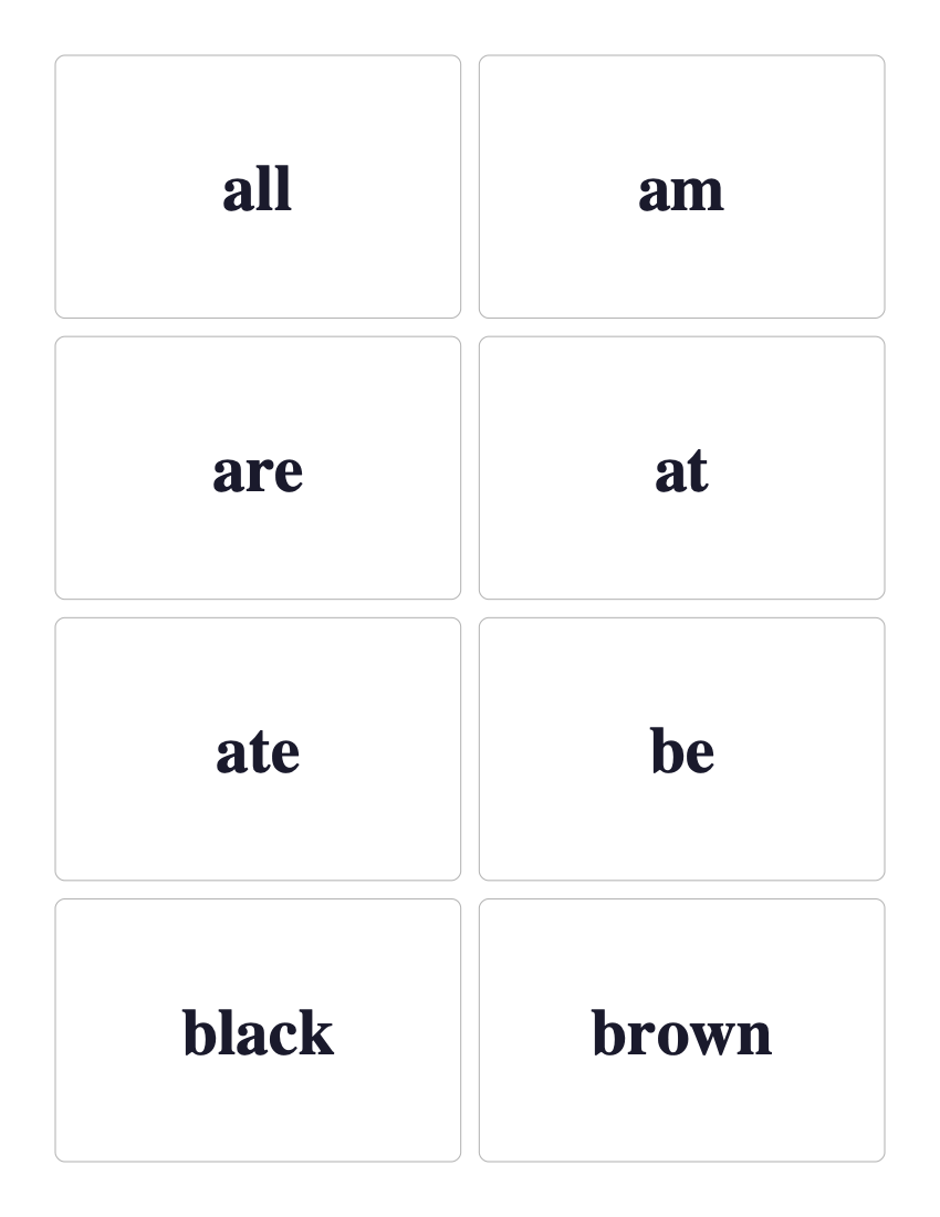 Dolch Primer sight word flashcards preview