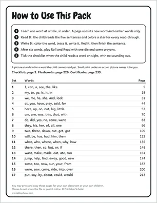 How to use page from the sight word pack