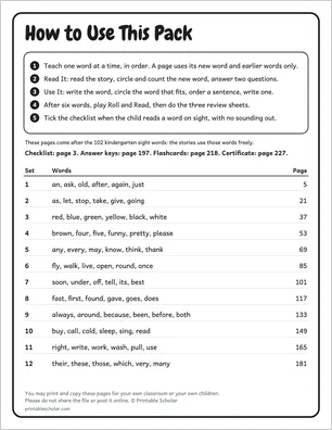 How to use page from the first grade sight word pack