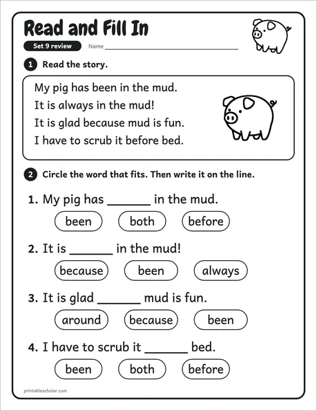Read and Fill In: a review sheet from the first grade sight word pack