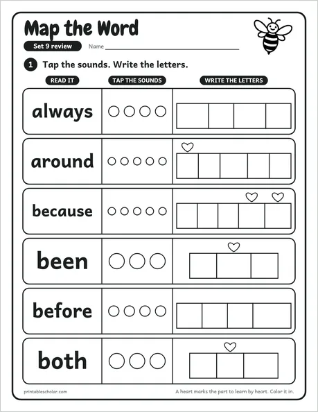 Map the Word: a review sheet from the first grade sight word pack