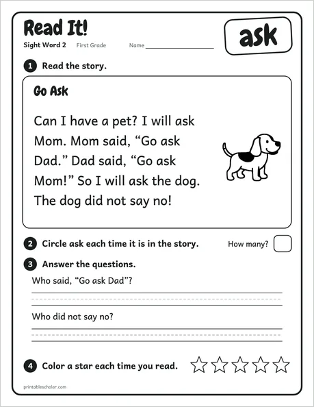 Read It: a first grade sight word worksheet