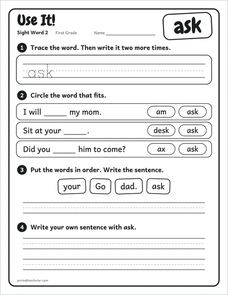 Use It: a first grade sight word worksheet