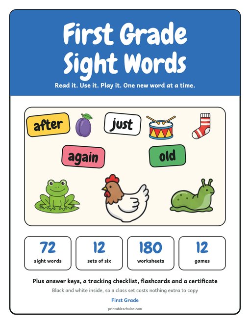 First Grade Sight Word Worksheets Pack cover