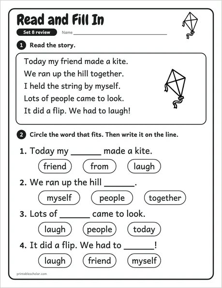 Read and Fill In: a review sheet from the second grade sight word pack