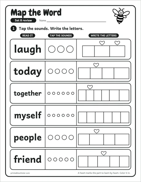 Map the Word: a review sheet from the second grade sight word pack