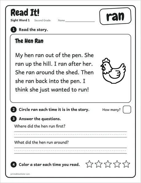 Read It: a second grade sight word worksheet