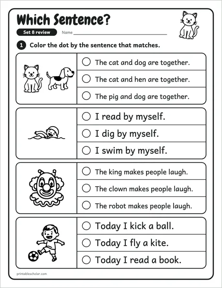 Which Sentence?: a review sheet from the second grade sight word pack