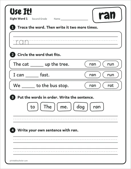 Use It: a second grade sight word worksheet