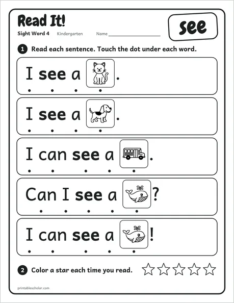 Read It: a kindergarten sight word worksheet