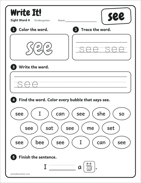 Write It: a kindergarten sight word worksheet