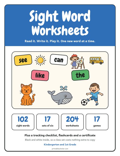 Sight Word Worksheets Pack cover