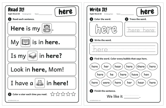 Sight word worksheets set 5 preview