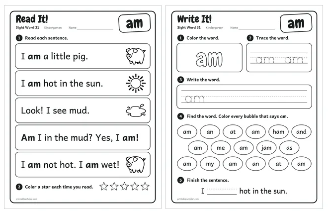 Sight word worksheets set 6 preview