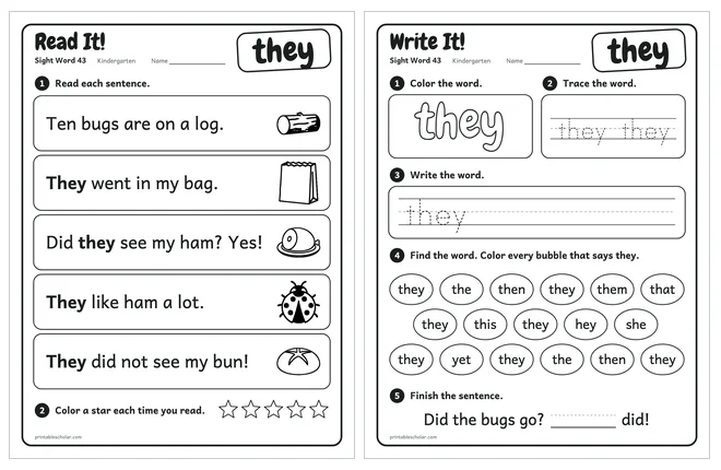 Sight word worksheets set 8 preview