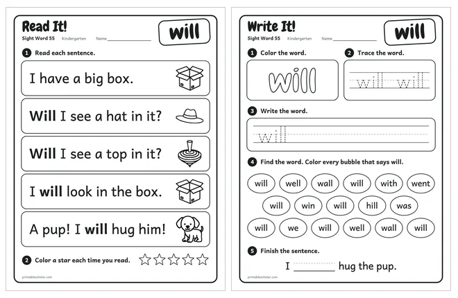 Sight word worksheets set 10 preview