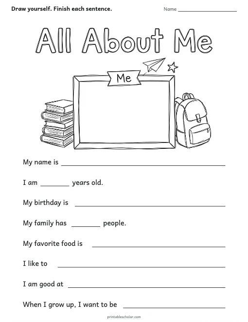 All About Me worksheet preview