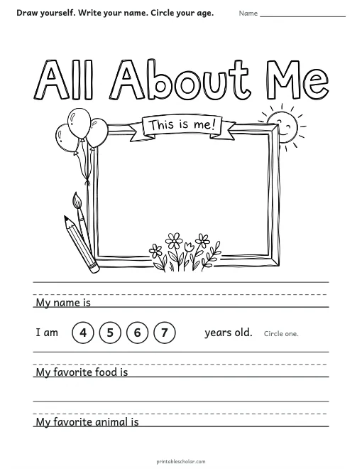 All About Me worksheet preview