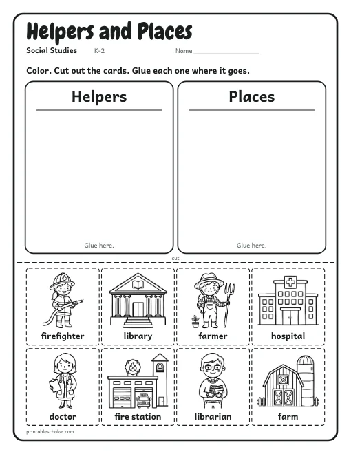 Helpers and Places worksheet preview
