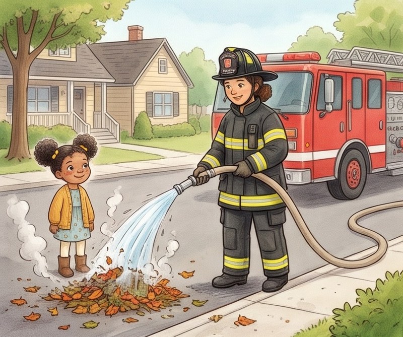 Who Helps Us?, page 1: A firefighter helps.