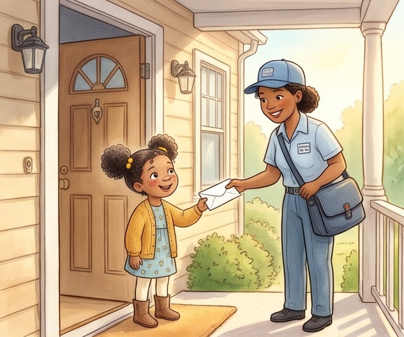 Who Helps Us?, page 3: A mail carrier helps.
