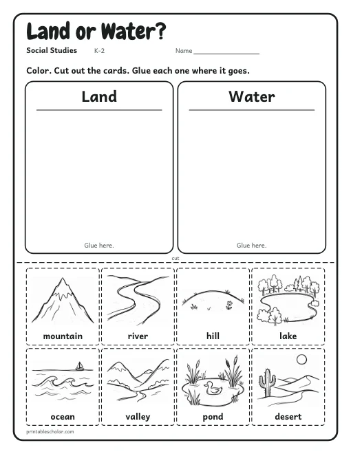 Land or Water? worksheet preview