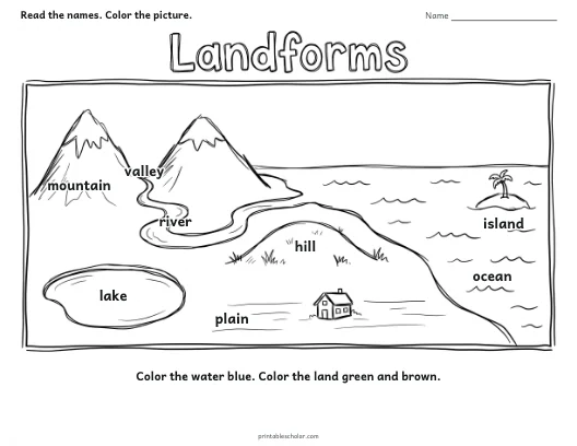 Landforms Picture worksheet preview