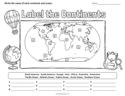 Label the Continents worksheet preview